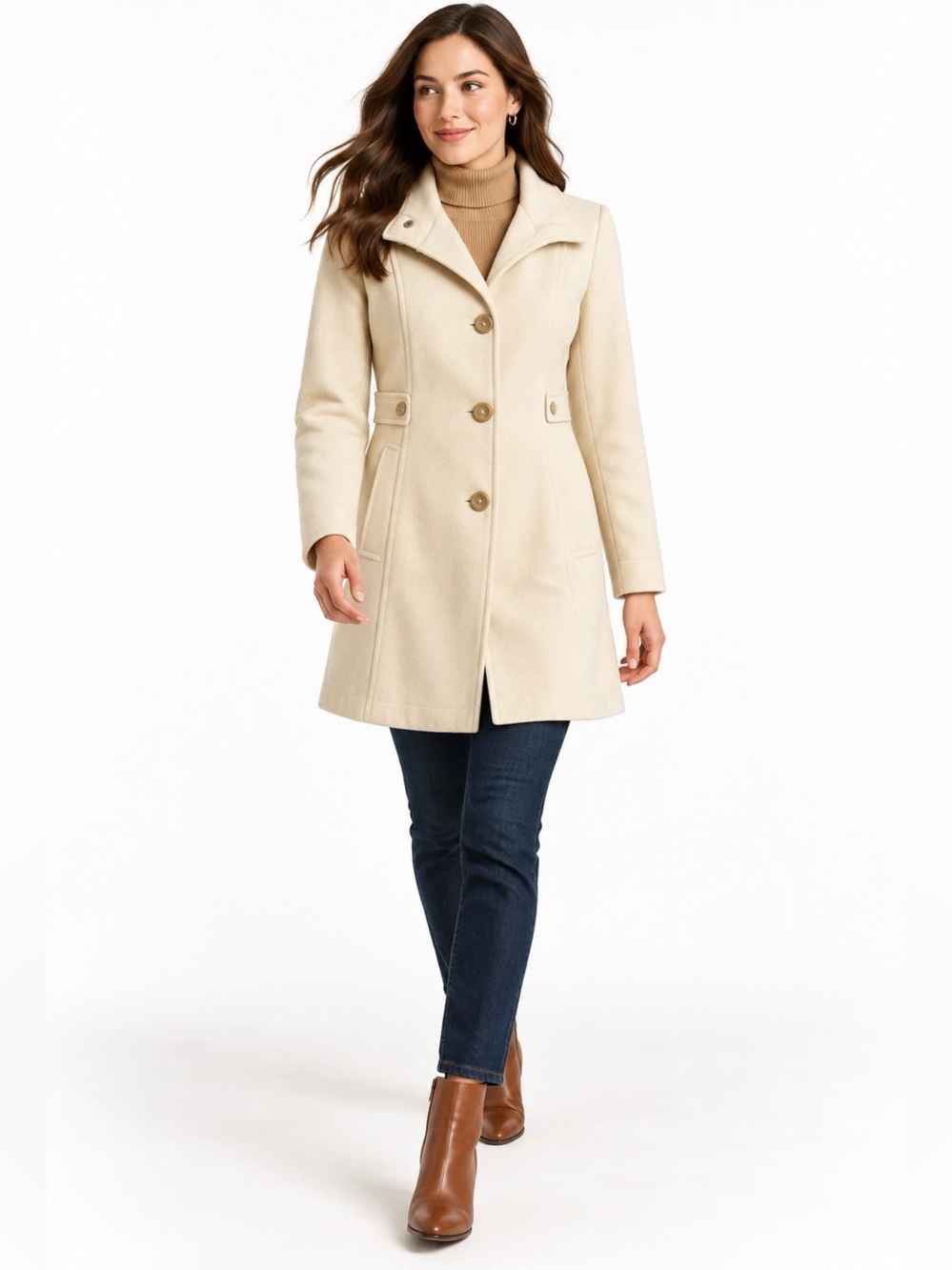 Nine West, Elegant Cream Wool Blend Women's Coat, Size 8